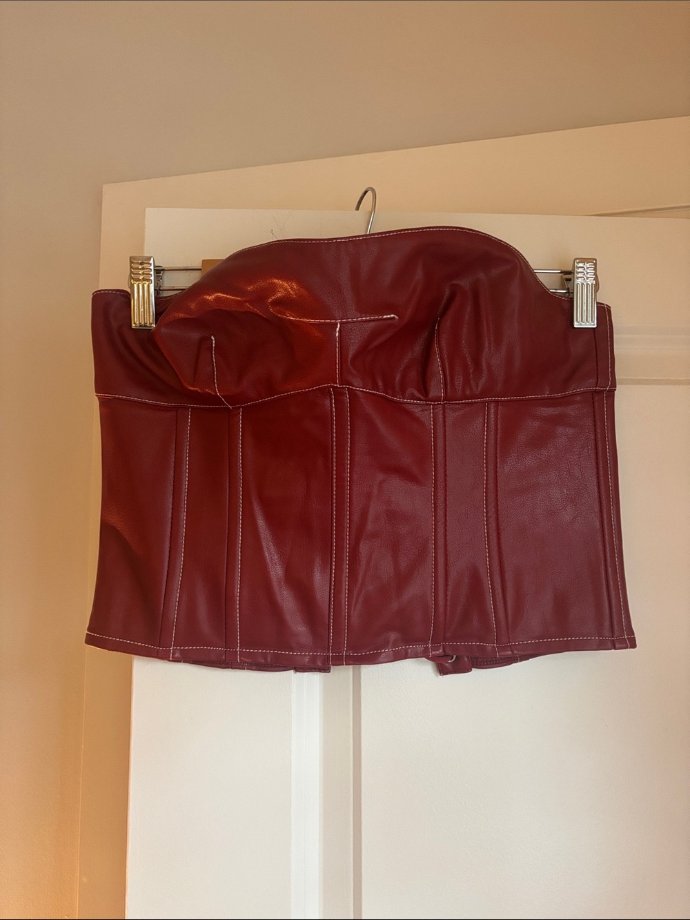 Edikted Strapless Burgundy Faux Leather Bustier Top